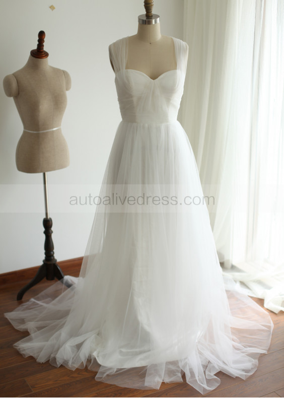 Tulle Sequin Cross Back Long Wedding Dress